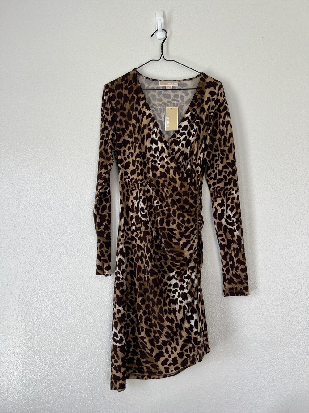 Miachel Kors Leopard Print Long-Sleeve Wrap Dress - Brown